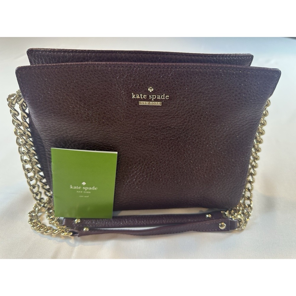 Kate Spade Purple Shimmer Pebbled Leather Chain/Leather Strap Shoulder Bag - Picture 4 of 9